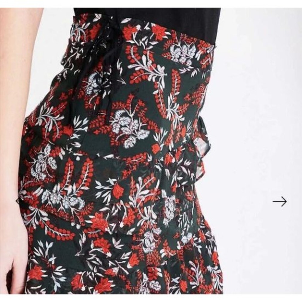 MAJE Women's Jerkita Floral Print Crepe Ruffle Mini Skirt  Asymetric Hem Sz 36/S